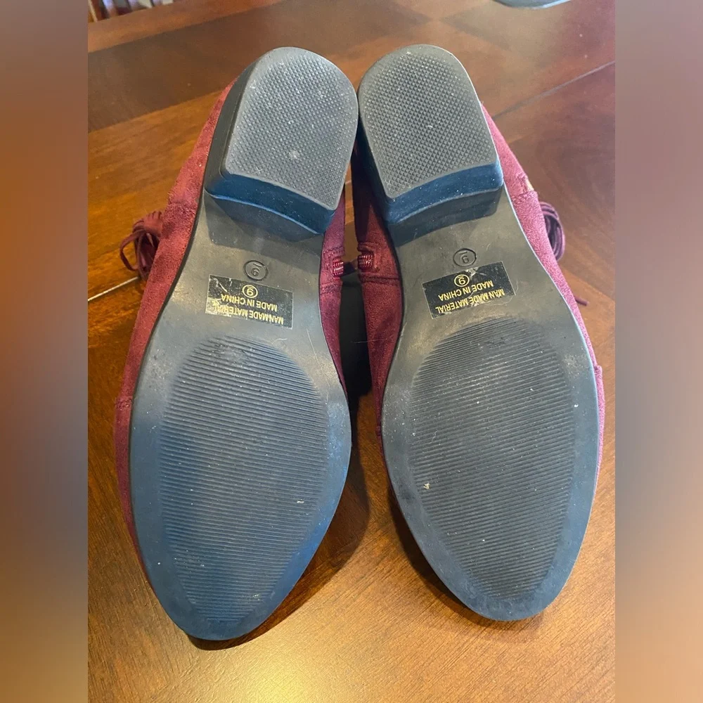 Nature Breeze Burgundy Ankle Boots Zip Up Side With Fringe Size 9 - Picture 5 of 9